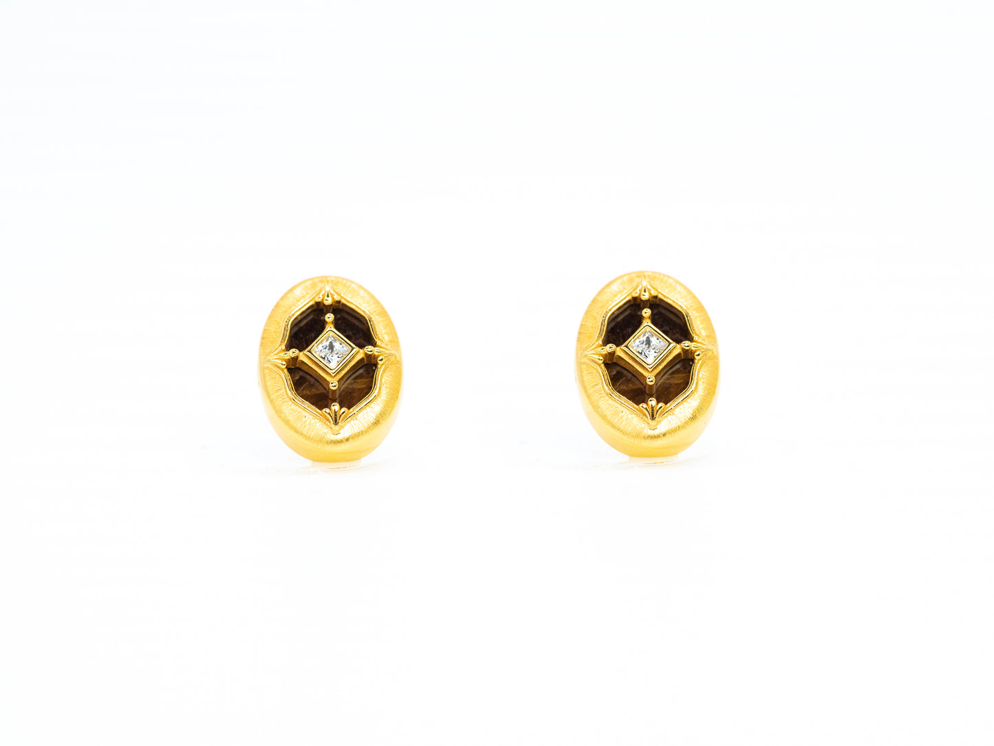 Tiger's Eye Gilded Guardian Stud Earrings | 18K Gold Plated Sterling Silver - Lunelle Atelier
