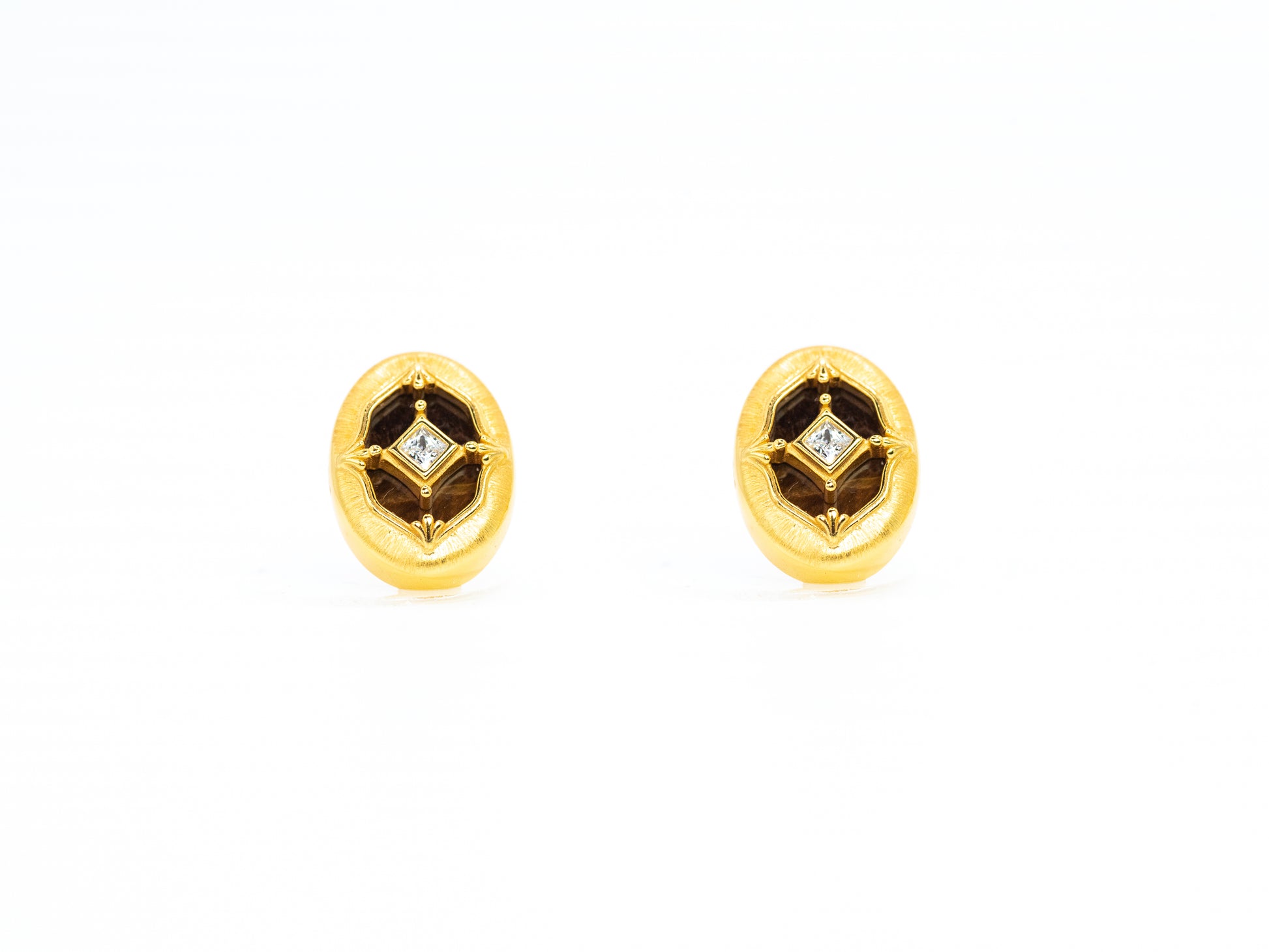 Tiger's Eye Gilded Guardian Stud Earrings | 18K Gold Plated Sterling Silver - Lunelle Atelier