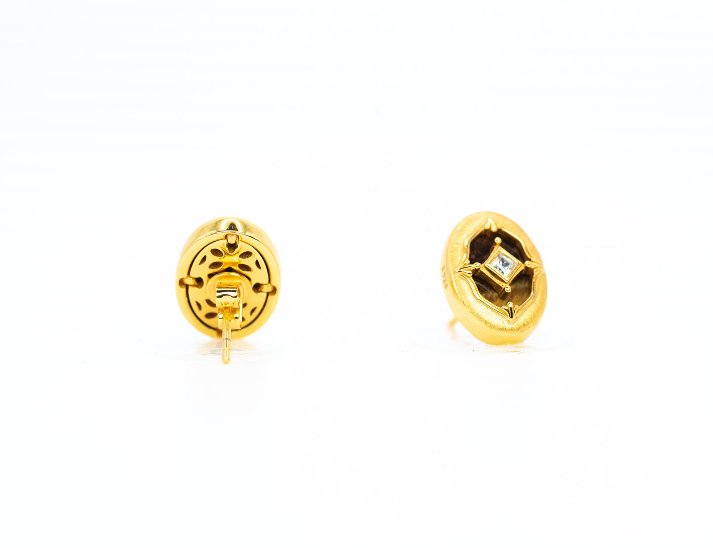 Tiger's Eye Gilded Guardian Stud Earrings | 18K Gold Plated Sterling Silver - Lunelle Atelier