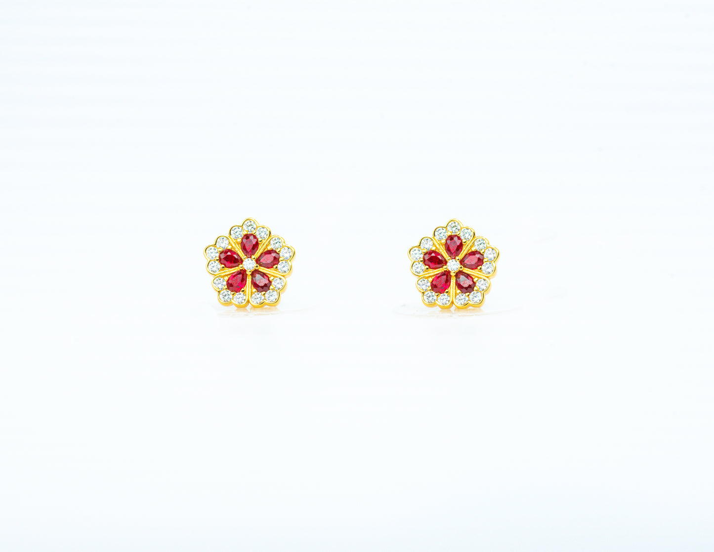 Royal Ruby Fleur | Corundum Floral Stud Earrings - Lunelle Atelier