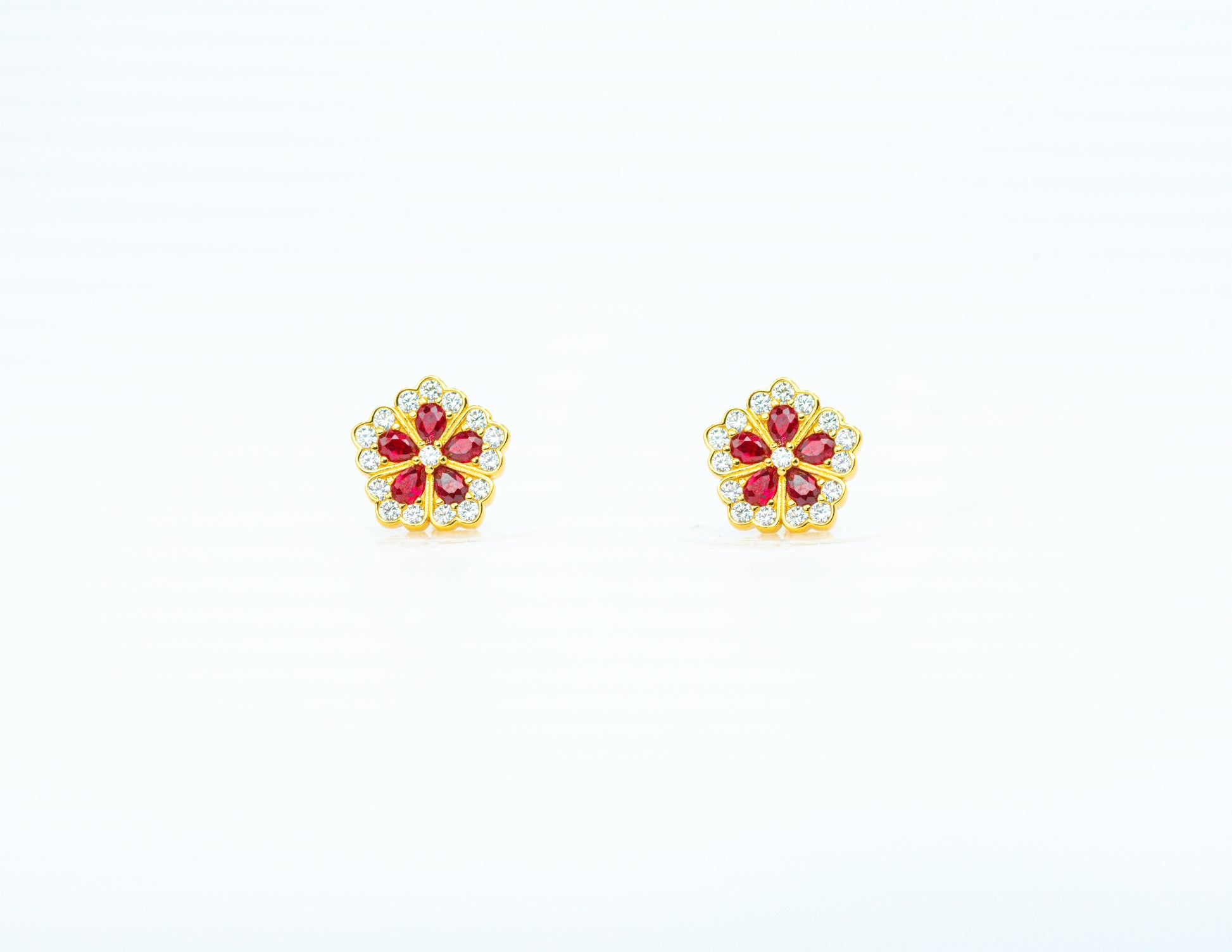 Royal Ruby Fleur | Corundum Floral Stud Earrings - Lunelle Atelier