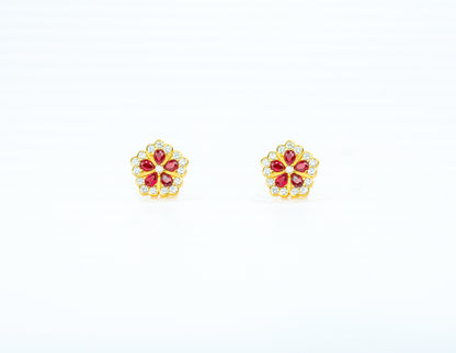 Royal Ruby Fleur | Corundum Floral Stud Earrings - Lunelle Atelier