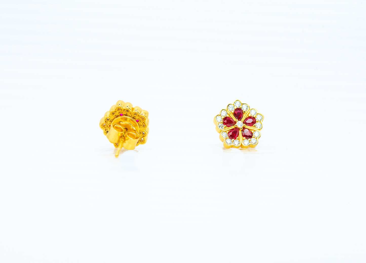 Royal Ruby Fleur | Corundum Floral Stud Earrings - Lunelle Atelier