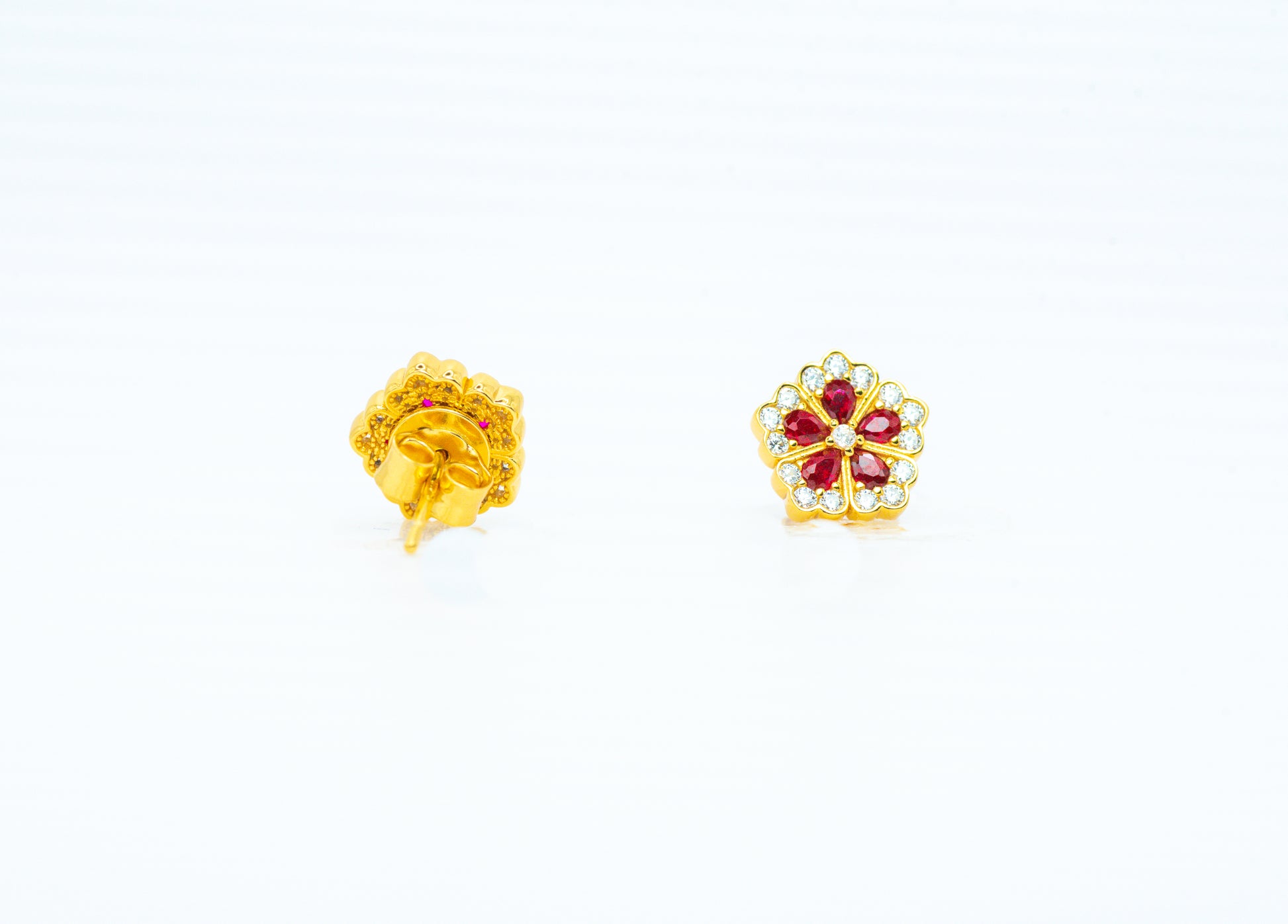 Royal Ruby Fleur | Corundum Floral Stud Earrings - Lunelle Atelier