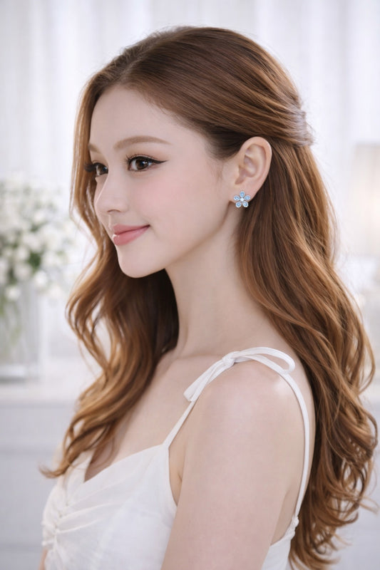 Spring Glimmer Blue Blossom Stud Earrings - Lunelle Atelier