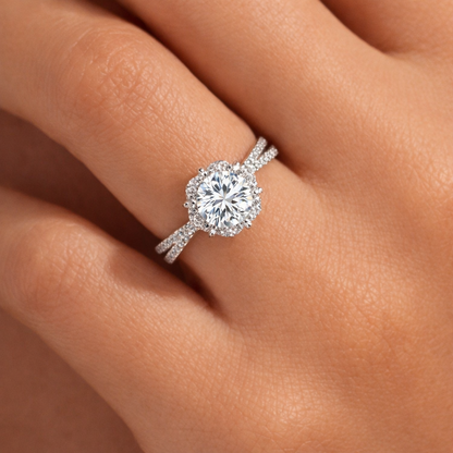Diamond ring on a person's finger