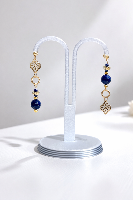 Lapis Lazuli Golden Vintage Asymmetrical Drop Earrings - Lunelle Atelier