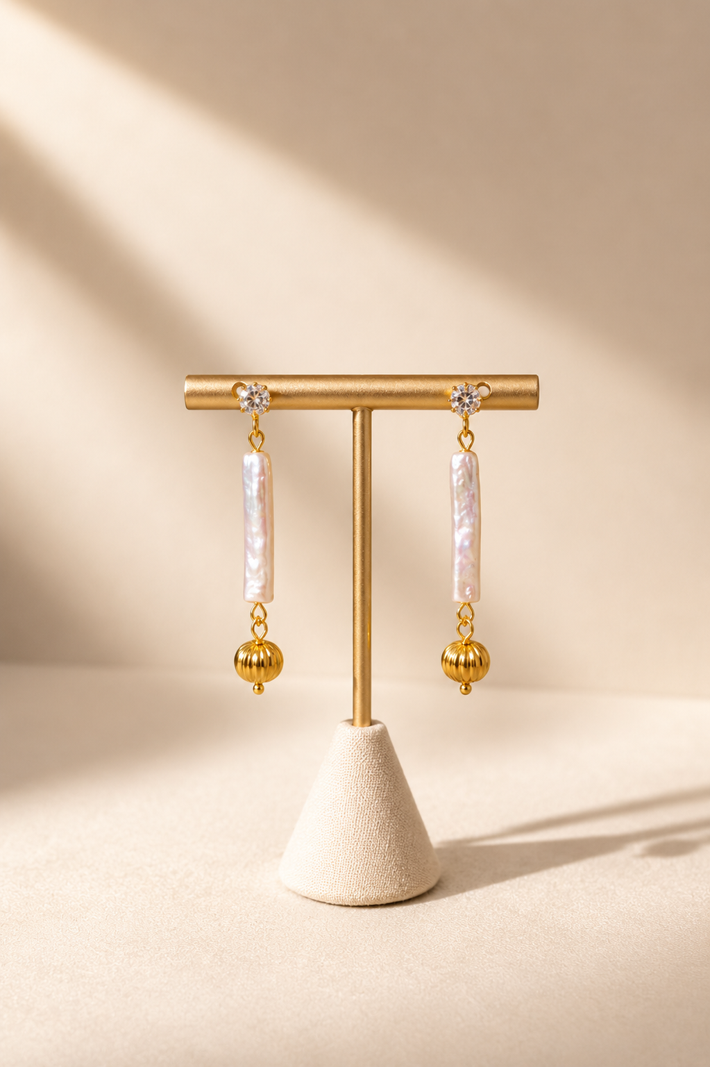 Baroque Pearl Dangle Earrings — Lapis Lazuli, Freshwater Pearl & Gold Vintage Bead