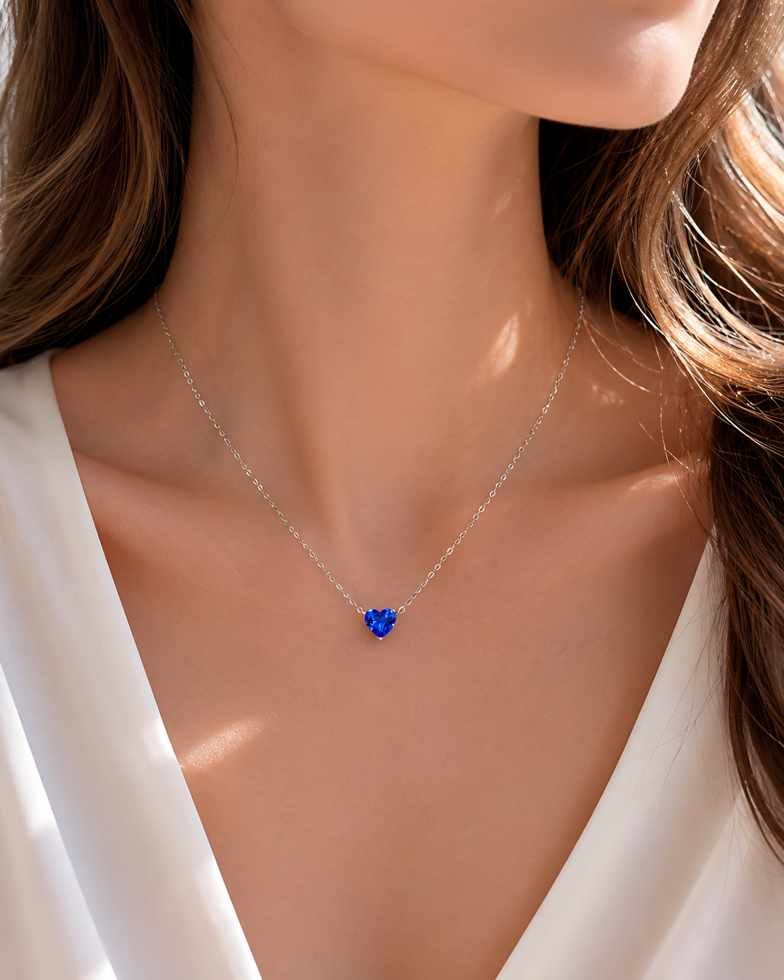 Lunelle Atelier Heart Glow Gemstone Necklace featuring a radiant heart-shaped gemstone pendant on a delicate chain