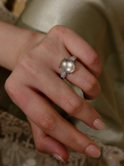 Moon Mist Cabochon Ring | Natural Russian Icy Jade - Lunelle Atelier