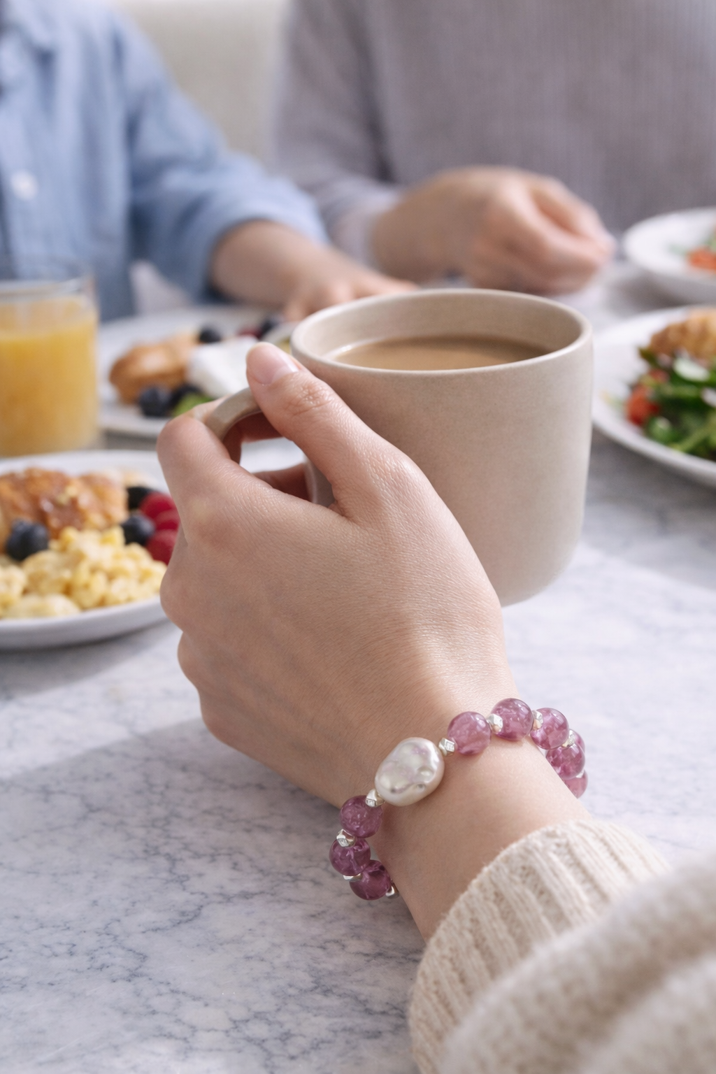 Pink Lepidolite Baroque Pearl Stretch Bracelet - Lunelle Atelier