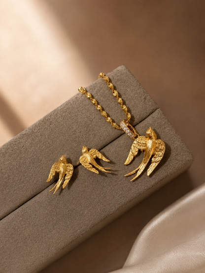 Lunelle Atelier brushed swallow convertible pendant necklace with a sleek, elegant design, featuring a swallow motif on a chain.