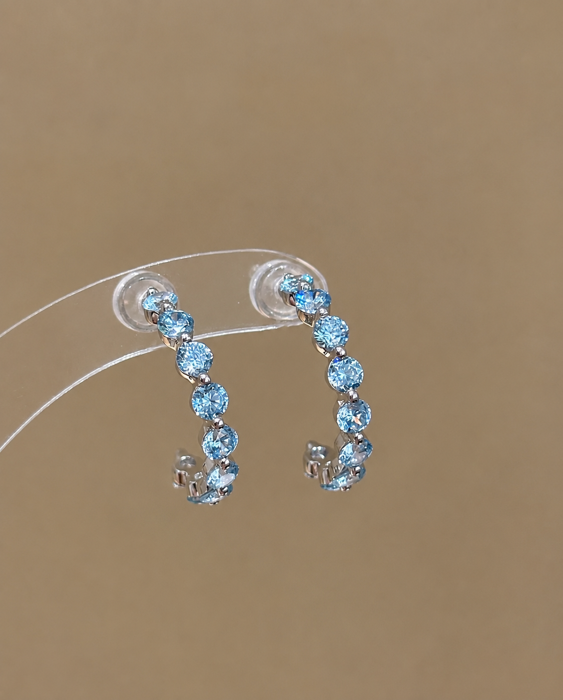 Floating Round-Cut Tennis Half Hoop Earrings