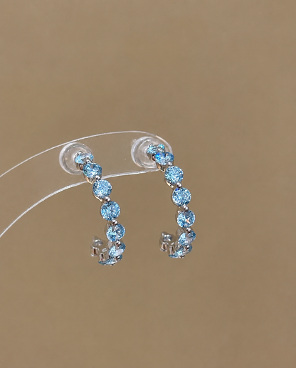 Floating Round-Cut Tennis Half Hoop Earrings
