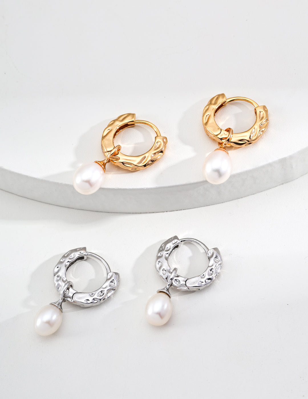 Organic Texture Freshwater Pearl Huggie Earrings