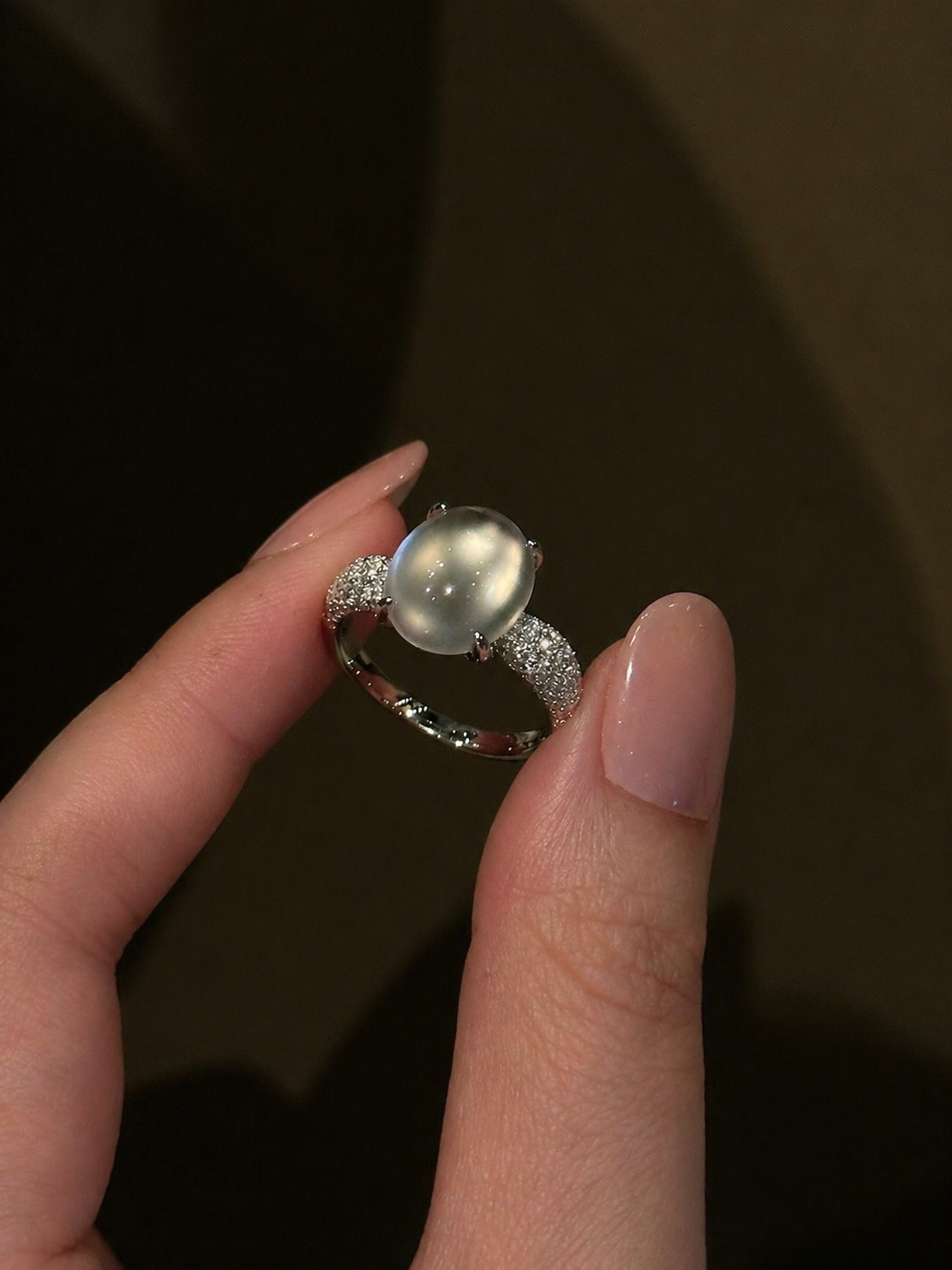 Moon Mist Cabochon Ring | Natural Russian Icy Jade - Lunelle Atelier