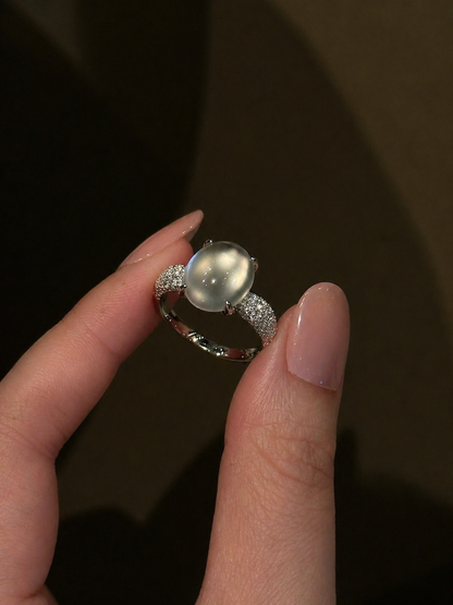 Moon Mist Cabochon Ring | Natural Russian Icy Jade - Lunelle Atelier