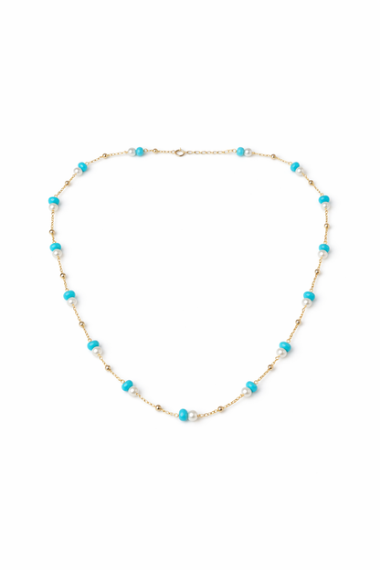 Turquoise & Freshwater Pearl 14K Gold Filled Necklace - Lunelle Atelier