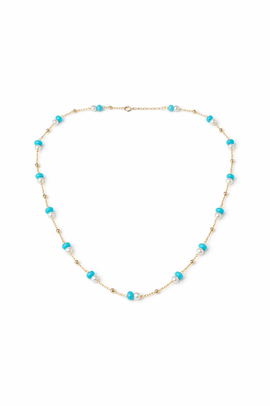Turquoise & Freshwater Pearl 14K Gold Filled Necklace - Lunelle Atelier