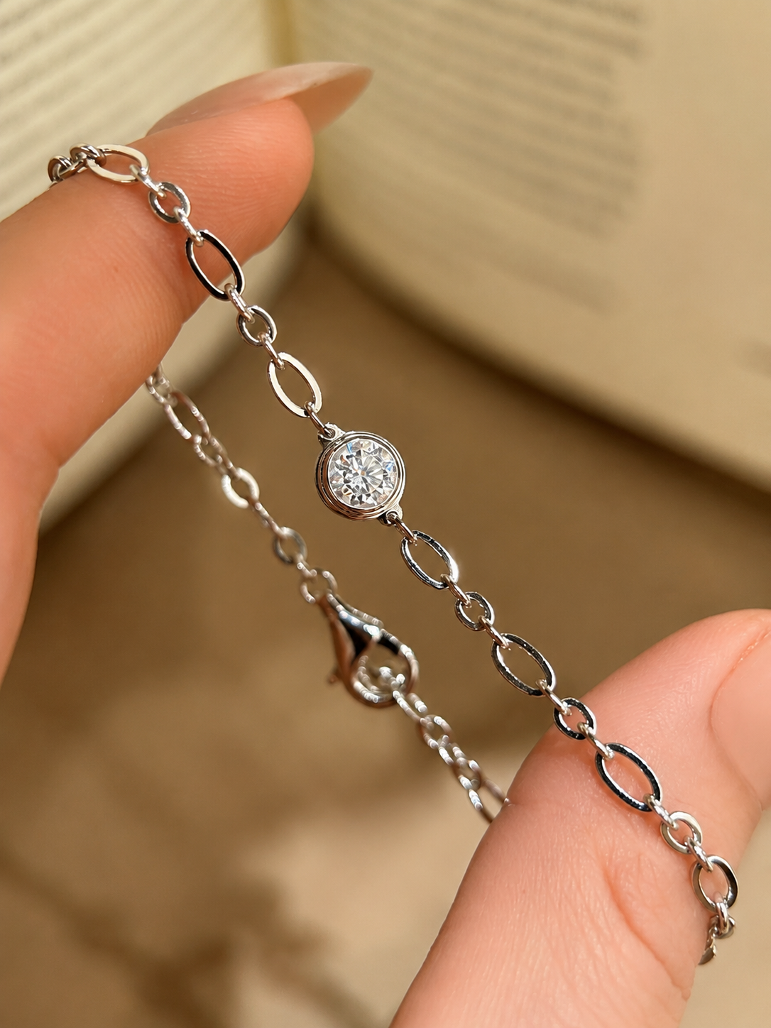 Adjustable Bezel Moissanite Chain Bracelet
