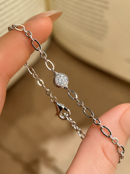Adjustable Bezel Moissanite Chain Bracelet