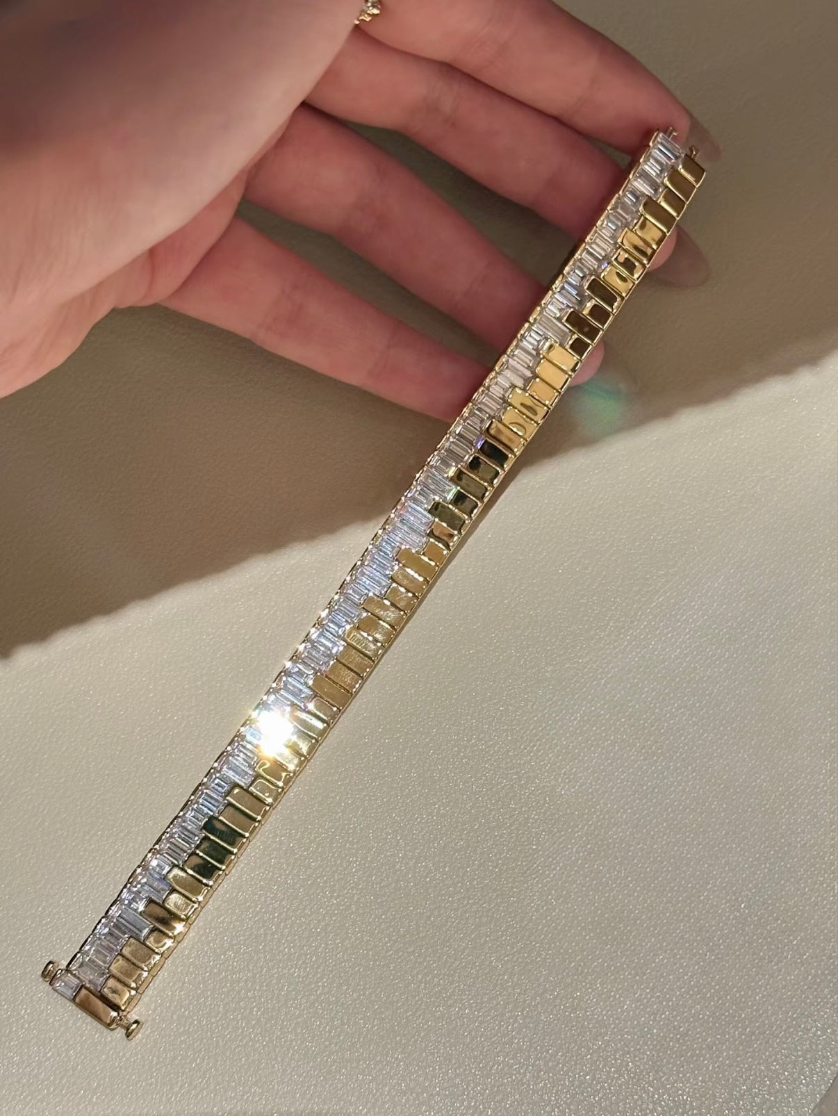 Lunelle Atelier Piano Key Baguette Bracelet showcasing a sleek silver band with piano key and baguette gemstone accents