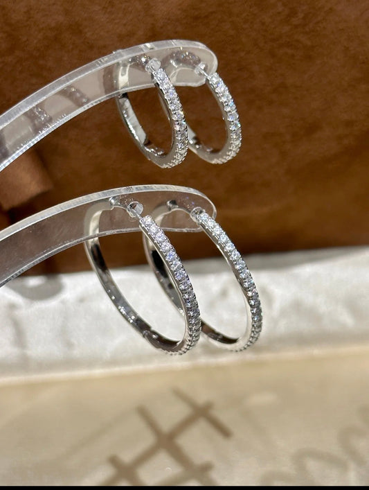 Round Moissanite Circle Hoop Earrings , White Gold - Lunelle Atelier