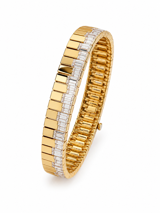 Lunelle Atelier Piano Key Baguette Bracelet featuring piano key-shaped charms and baguette-cut gemstones on a delicate bracelet chain.