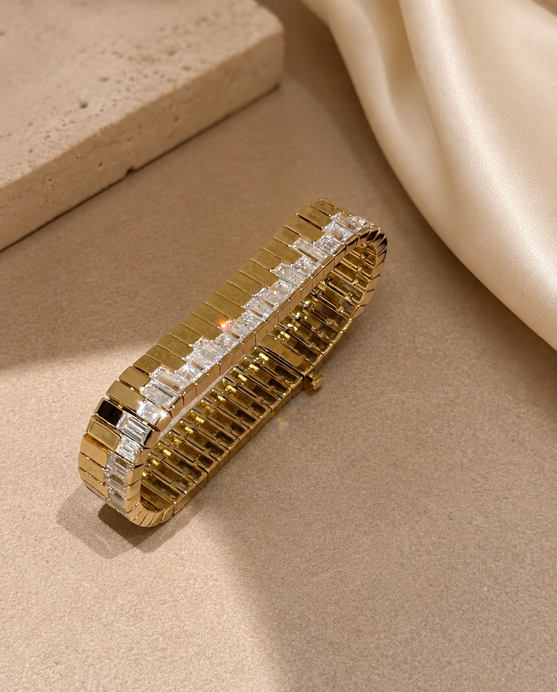 Lunelle Atelier Piano Key Baguette Bracelet with silver-tone links and piano key design on a delicate chain.