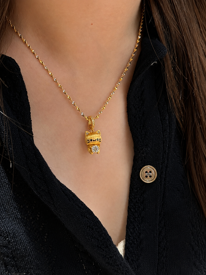 Lunelle Atelier Lucky Cat Convertible Charm Necklace with a detailed feline pendant on a delicate chain.