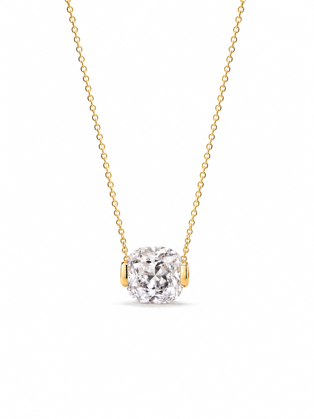 Lunelle Atelier crushed ice cushion cut necklace featuring sparkling geometric gemstone pendant on a delicate chain.