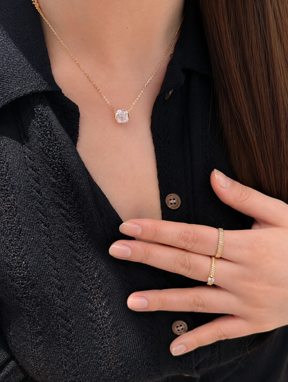 Crushed ice cushion cut necklace by Lunelle Atelier featuring a sparkling, elegant jewelry piece with a cushion-shaped pendant.