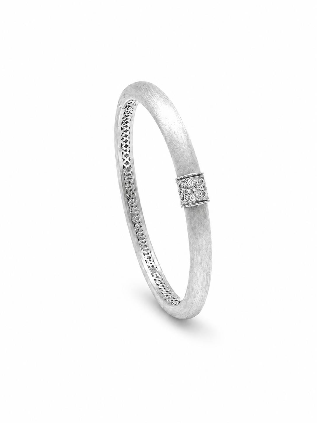 Hand-brushed rotating accent bangle bracelet by Lunelle Atelier featuring a sleek, modern design with a smooth, polished finish.