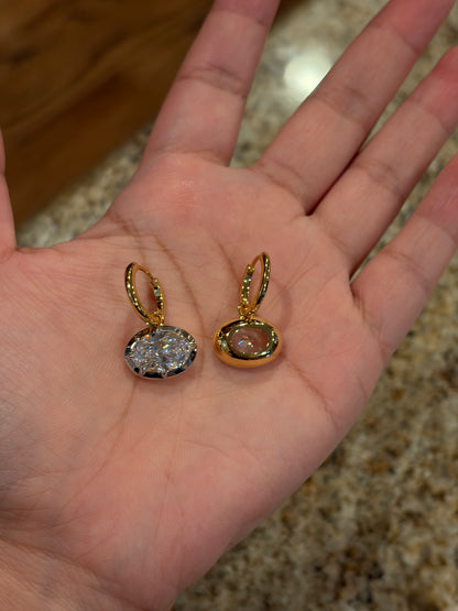 Lunelle Atelier Hailey Oval Solitaire Drop Earrings featuring elegant oval-shaped gemstones and delicate metal settings.