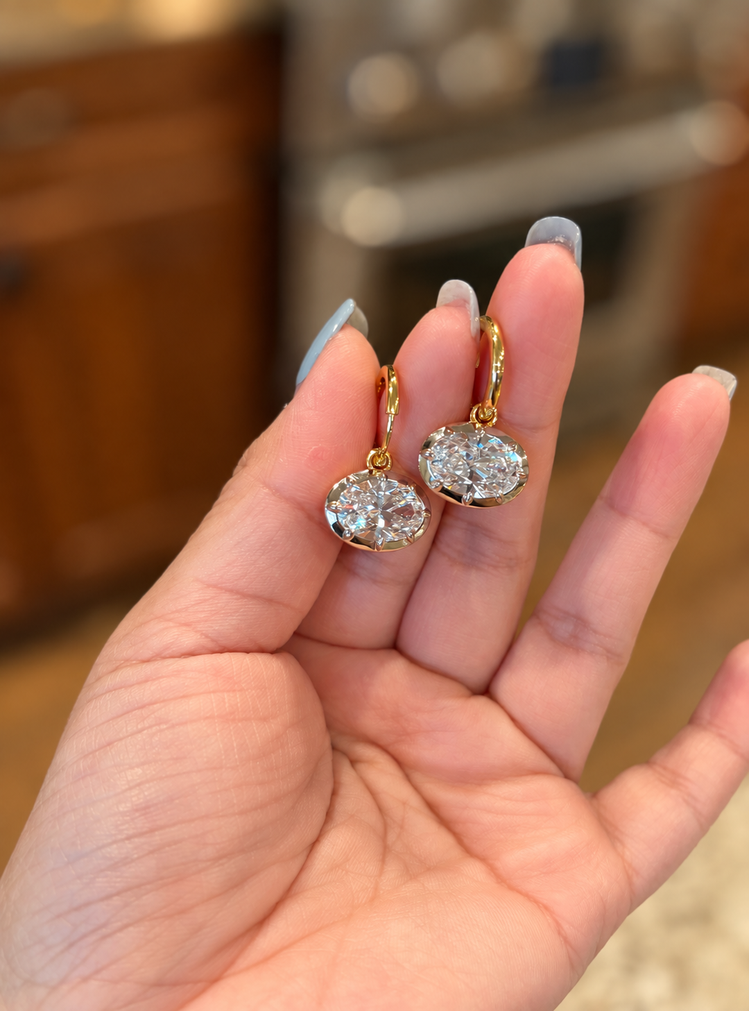 Lunelle Atelier Hailey Oval Solitaire Drop Earrings featuring elegant oval-shaped gemstone and delicate drop design.