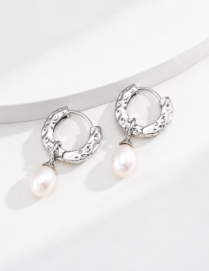 Organic Texture Freshwater Pearl Huggie Earrings