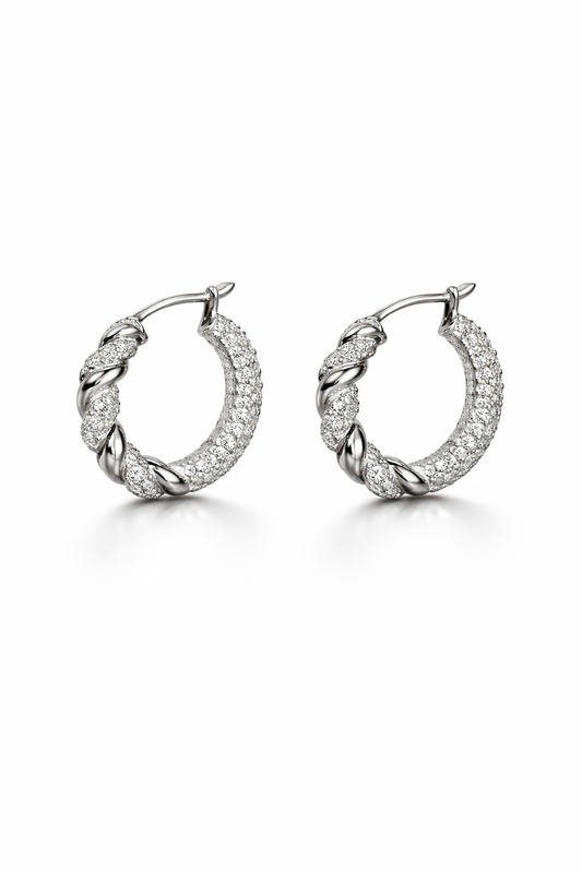 Twisted Pavé Hoop Earrings | Sterling Silver - Lunelle Atelier