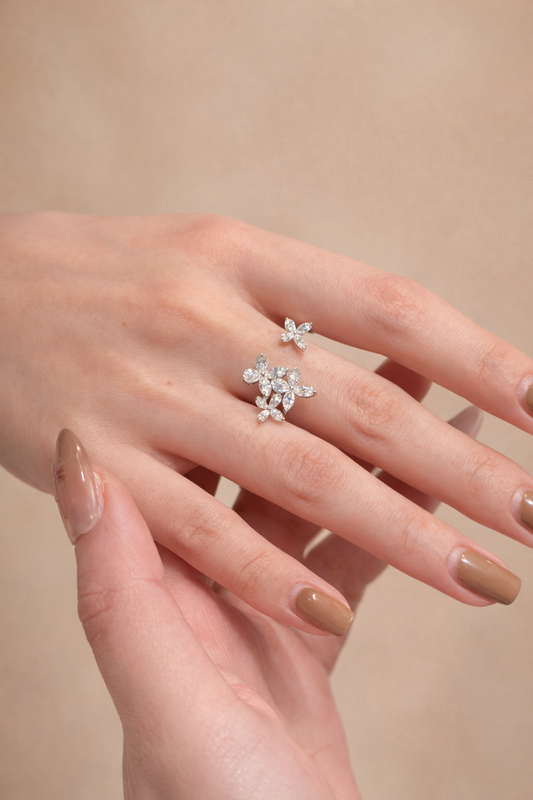 Flutter Bloom Moissanite Adjustable Ring | Sterling Silver - Lunelle Atelier