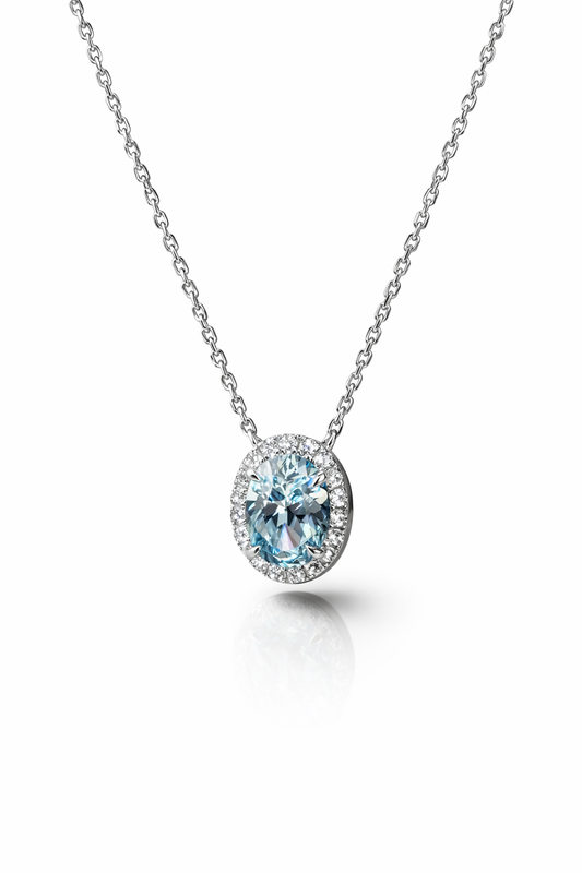 Aqua Halo Oval Necklace | Sterling Silver - Lunelle Atelier