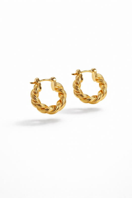 Twisted Rope Horseshoe Gold Hoop Earrings ｜Sterling Silver - Lunelle Atelier