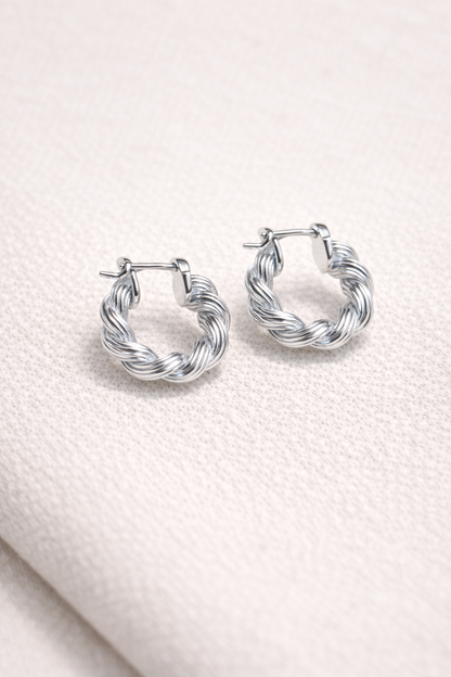 Twisted Rope Horseshoe Hoop Earrings | Rhodium Plated - Lunelle Atelier