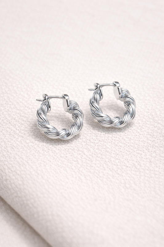 Twisted Rope Horseshoe Hoop Earrings | Rhodium Plated - Lunelle Atelier