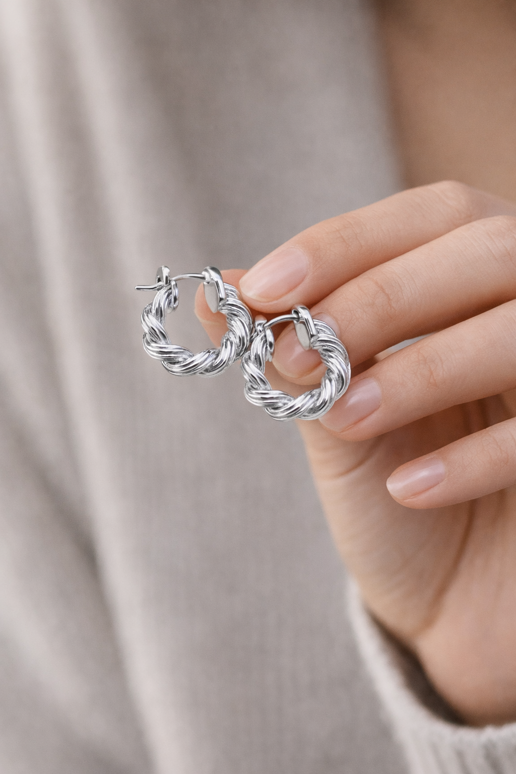 Twisted Rope Horseshoe Hoop Earrings | Rhodium Plated - Lunelle Atelier