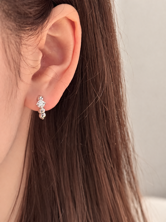Beaded Bubble Hoop Earrings | Silver Finish - Lunelle Atelier