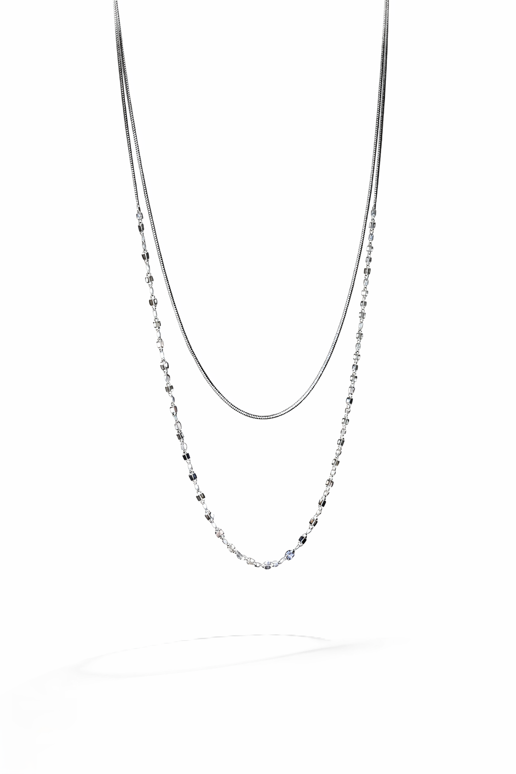 Two beaded necklaces on a white background
