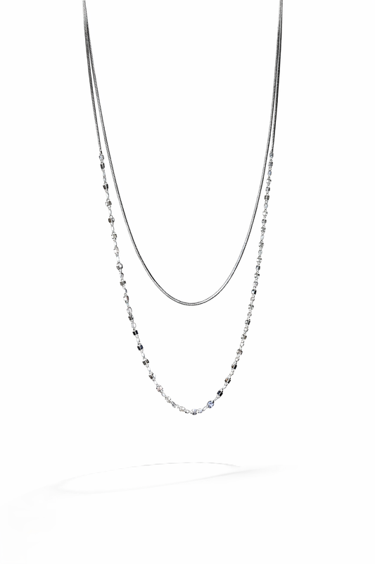 Two beaded necklaces on a white background