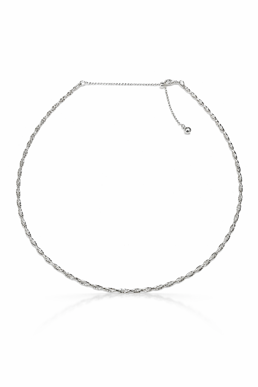 Silver necklace on a white background