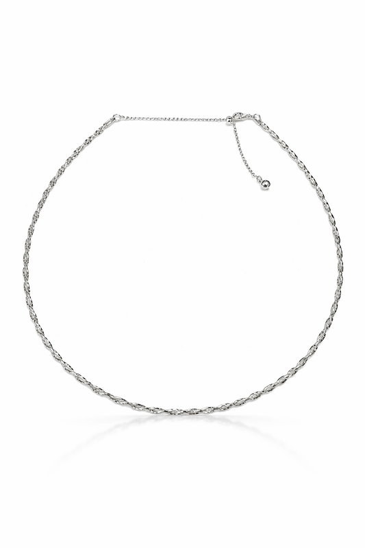 Silver necklace on a white background