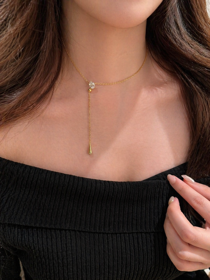Dew Drop Y-Chain Necklace | Gold Finish - Lunelle Atelier