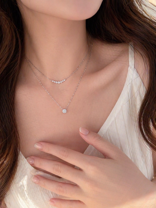 Dainty Moissanite Smile Necklace | Silver Finish - Lunelle Atelier